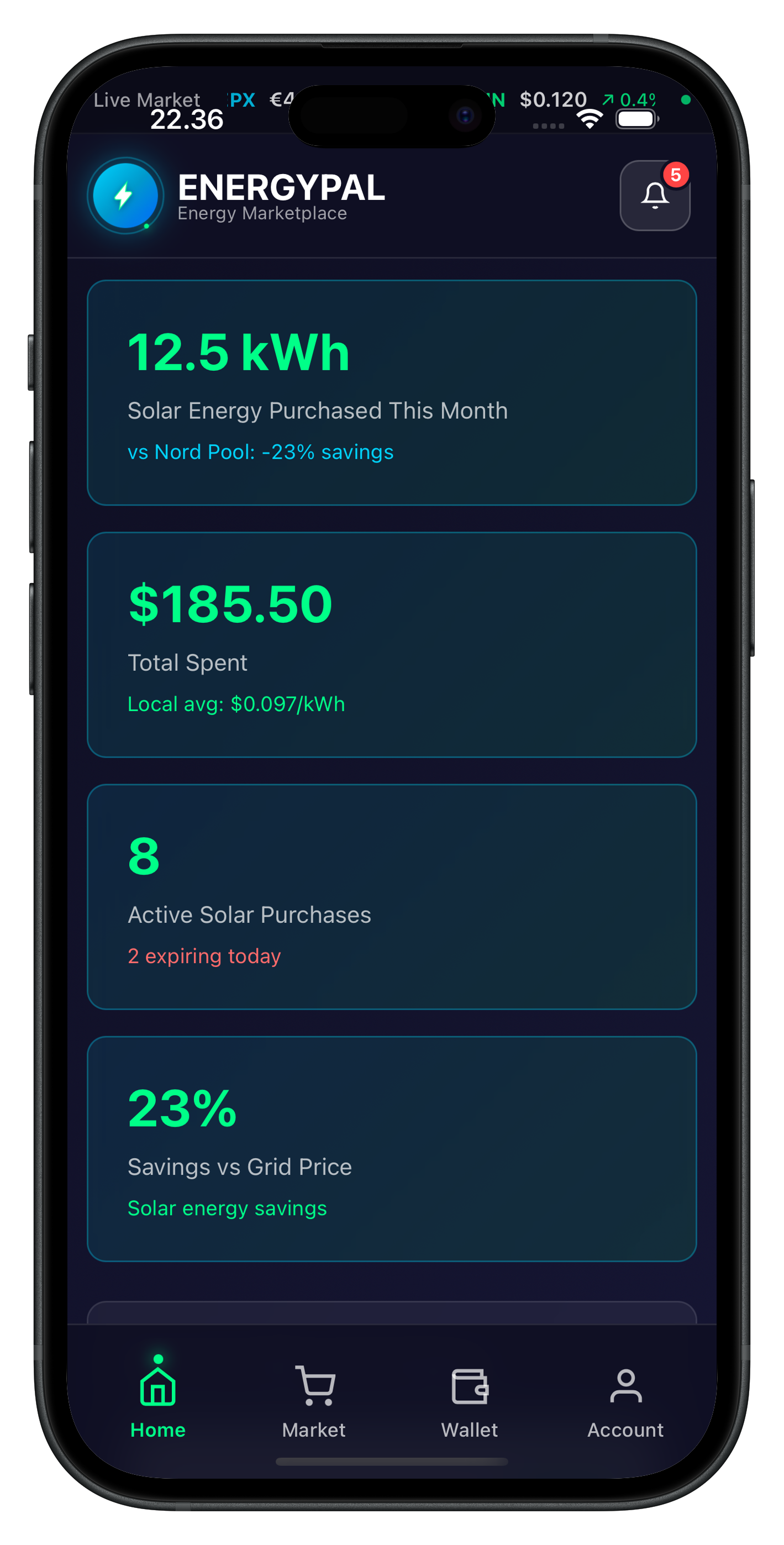 EnergyPal Dashboard - Real App Screenshot
